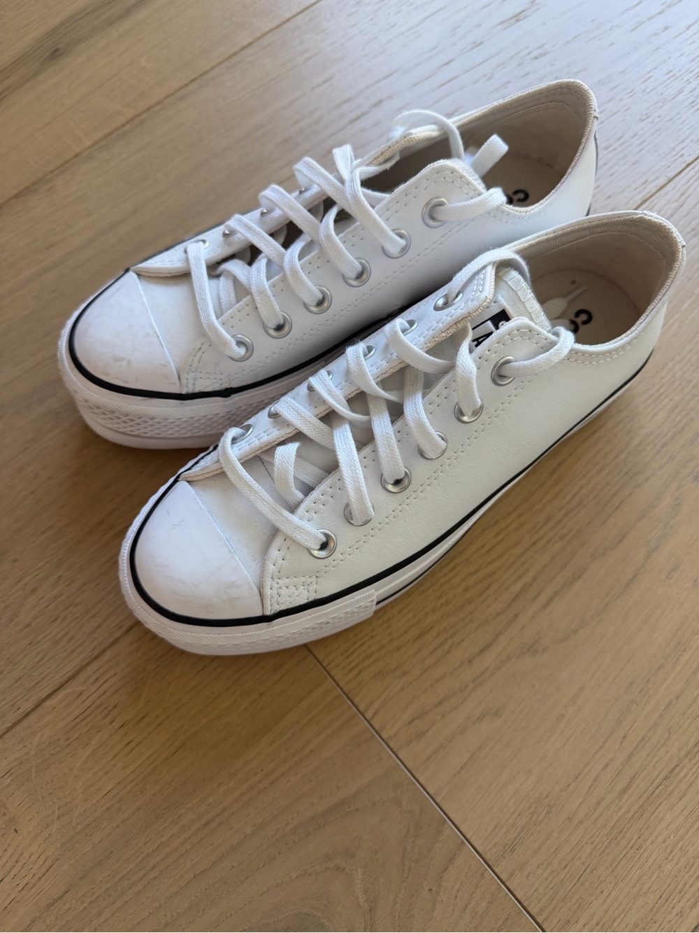 Converse White Low-Top Platform Sneakers with Black Stripe - Picture 4 of 4